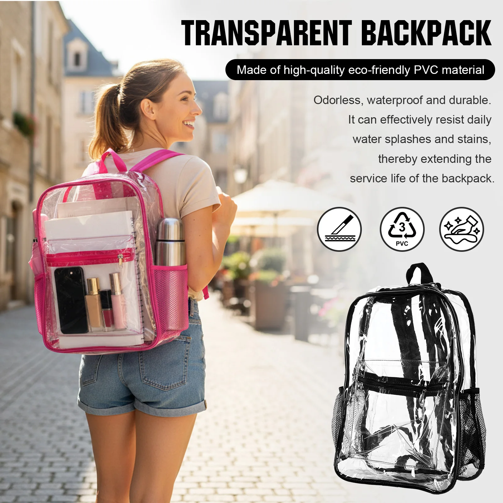 

Набор из 48/72 прозрачных рюкзаков из ПВХ, прочные, прозрачные, 15-дюймовые, для колледжа, путешествий, спорта, работы, одобренные для использования на стадионах