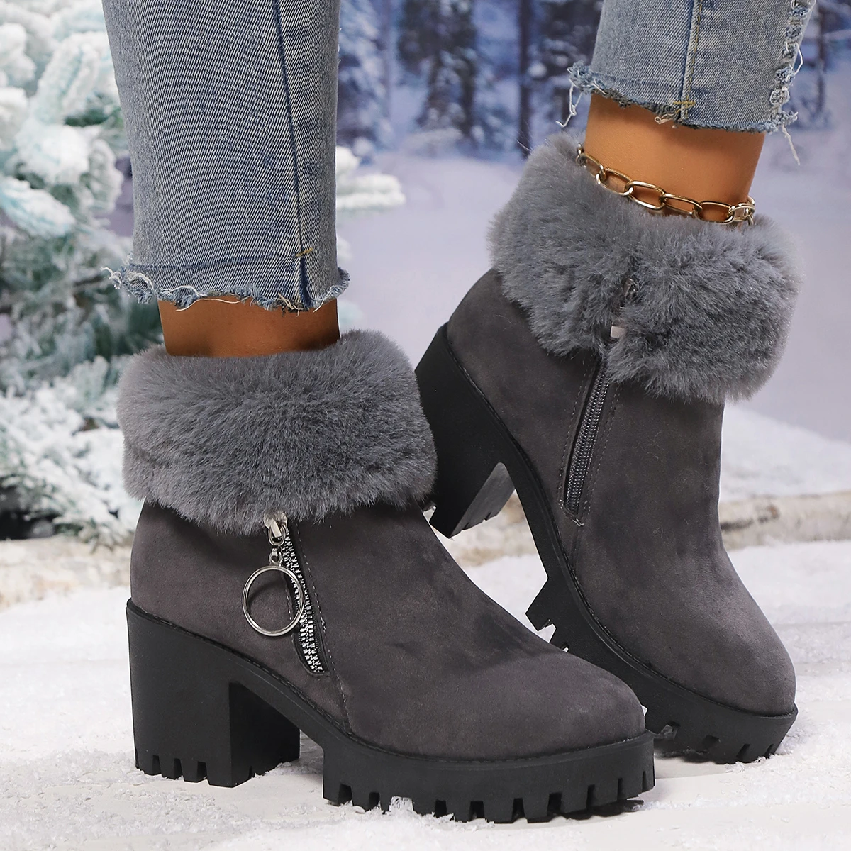 Women Boots Winter Designer High Heels Shoes for Women New Short Plush High Platform Ankle Boots Women Elegant Fashion Shoes