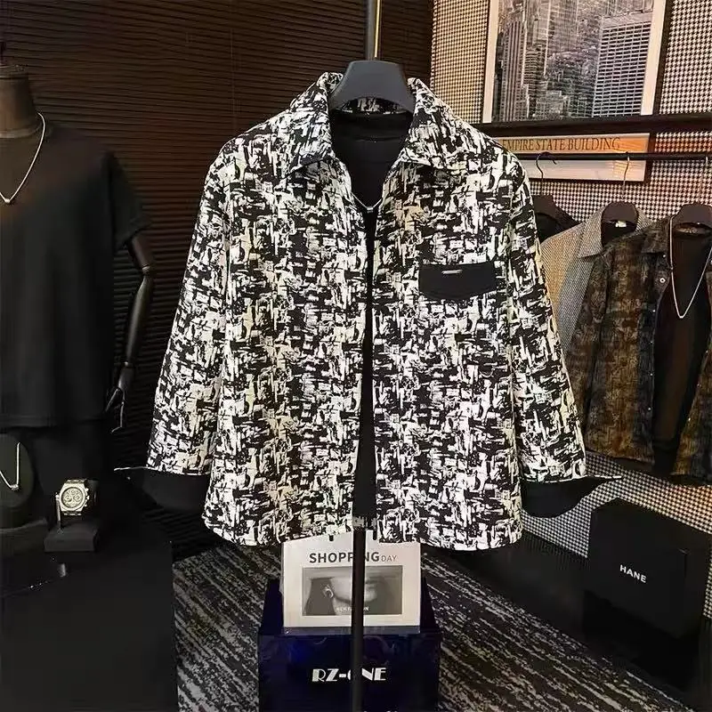 

Early spring and autumn new design sense color-blocking men's trendy ruffian handsome long sleeve casual lapel versatile jacket