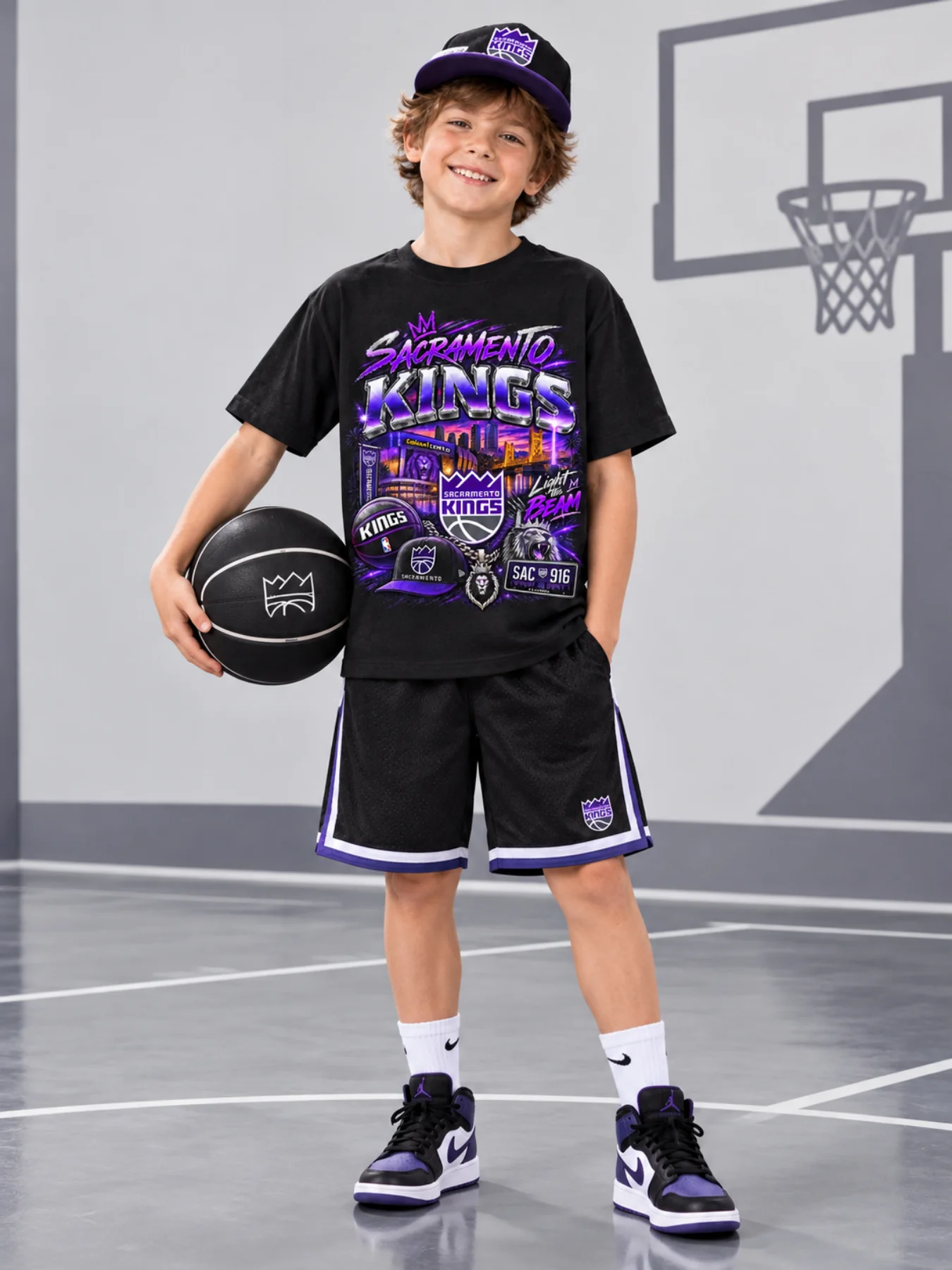 2026 Men Women Kids Sacramento Kings Basketball T-Shirt Men's Black NBA Fanatics Short Sleeve