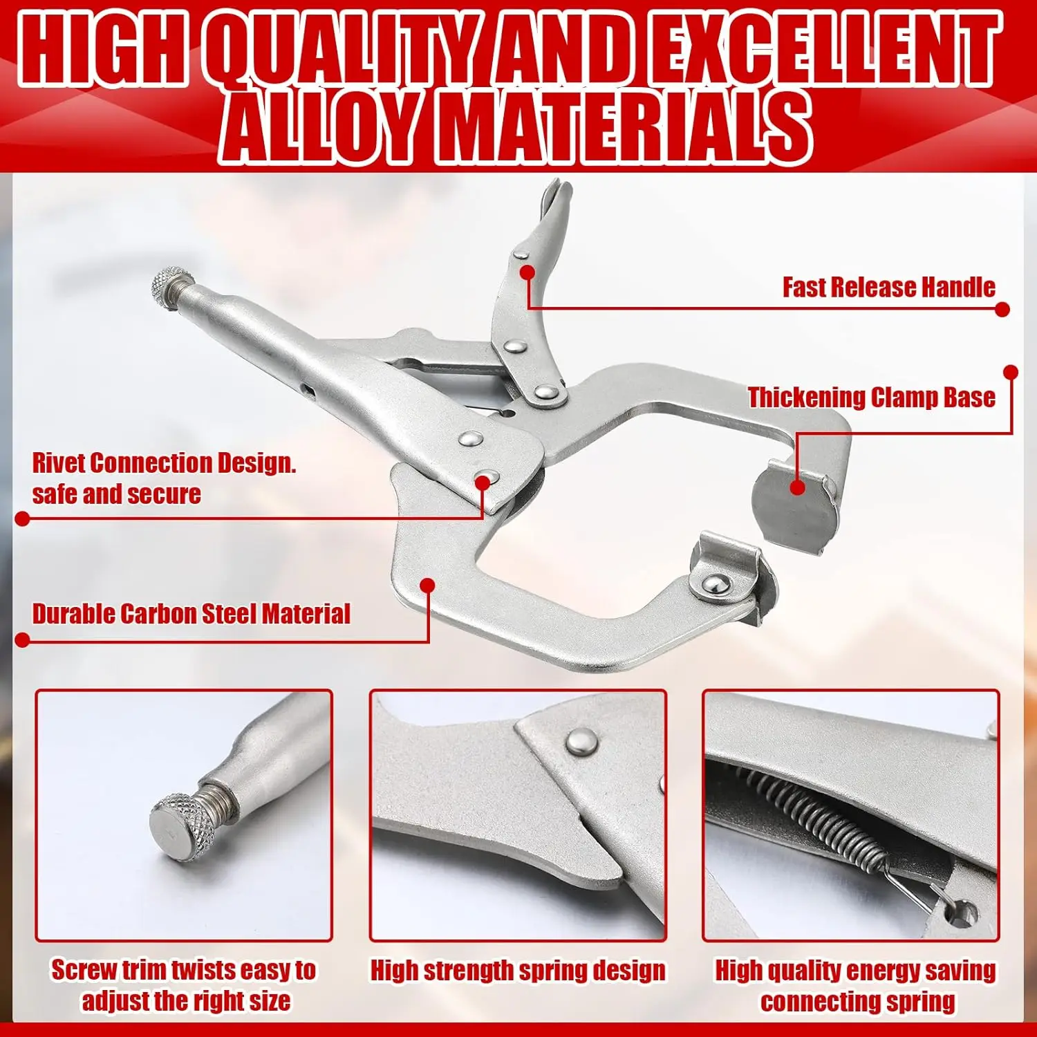 10 قطع مشبك قفل C، مشبك لحام قابل للتعديل مع طرف عادي ووسادة دوارة، 11 بوصة لأعمال النجارة والخزانة والإصلاح - Sho