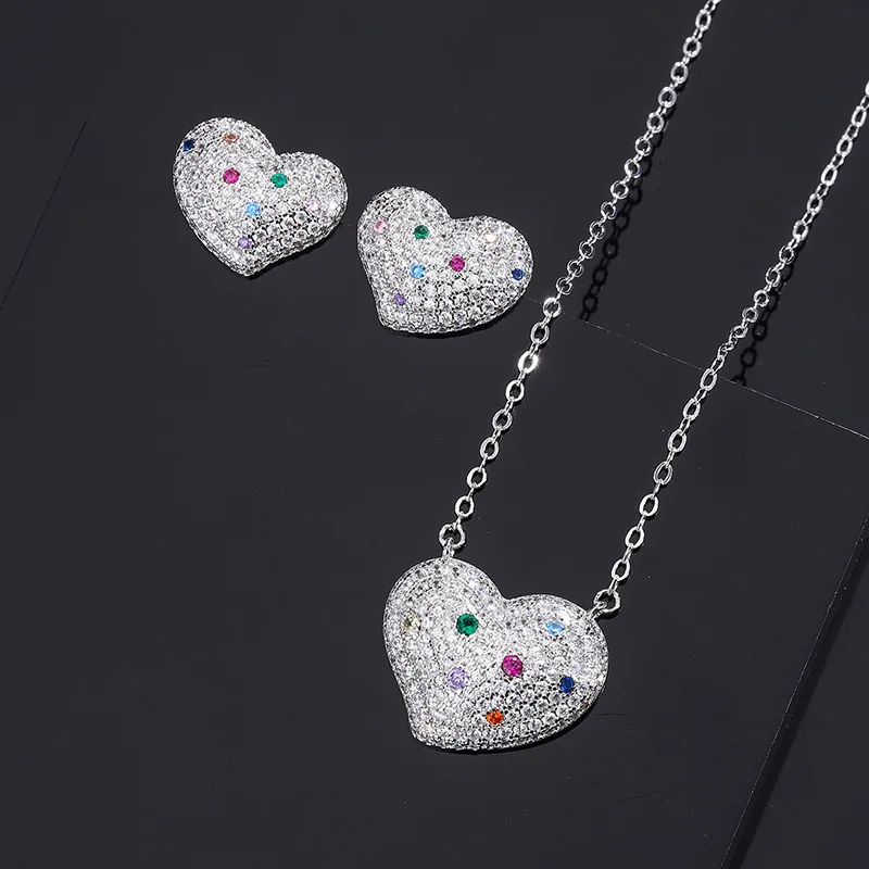 

Colorful Cubic Zircon Heart Shaped Love Pendant Necklace Earrings for Women Jewelry Wedding Party Wedding Gift for Guest