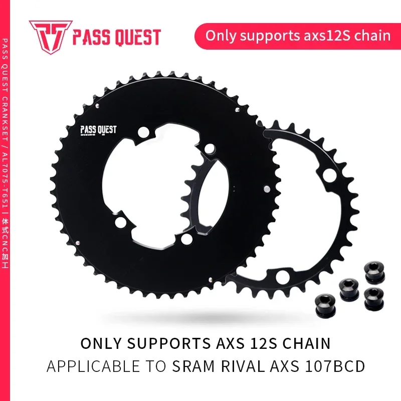 PASS QUEST 107BCD DOUBLE Chainring MTB Road Bike 46-33T 48-35T 50-37T 52-39T 2X 107 bcd Chainwheel for Sram Rival AXS 12S