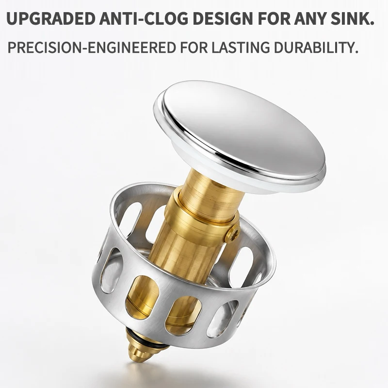 Universal Solid Brass Pop Up Tub Drain Stopper Hair Catcher Anti Clogging Bathtub Plug Strainer Filter for Lift and Turn Drains