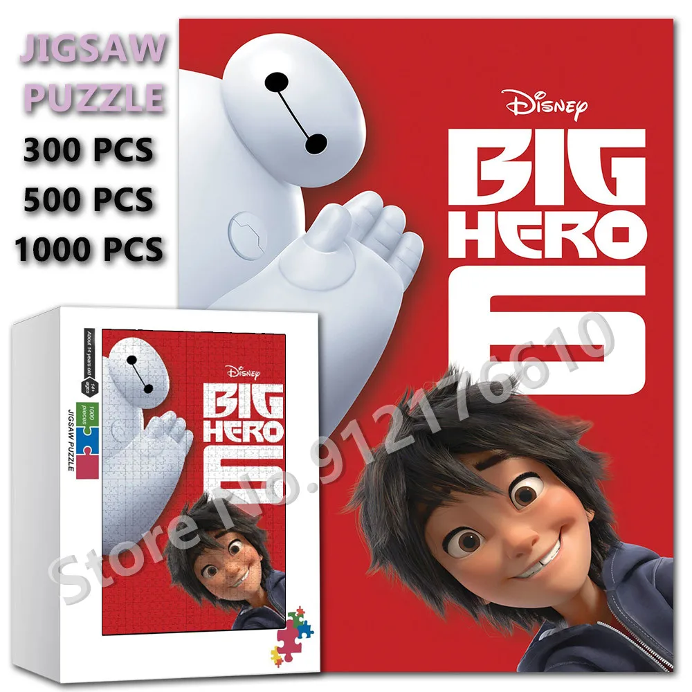 Big Hero 6 Wooden Puzzle 300/500/1000 Pieces Disney Superhero Jigsaw Puzzles for Adult Family Game Decompress Educational Toys