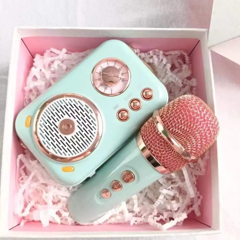 

Mini Karaoke Bluetooth Speaker Card Subwoofer with 1 Wireless Microphone Bluetooth Speaker High Volume Karaoke Machine