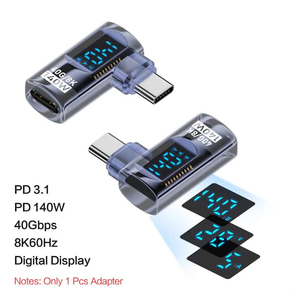 90 Degree USB C Digital Display Adapter Connector with 140W Quick Charging 40Gbps Transmission 8K60HZ Type C Adapter Connector