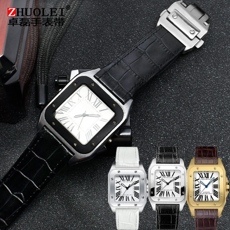 

Watch accessories For Cartier Santos100 Watch 20mm 23mm Men Women High Quality Cowhide Strap Folding Buckle Leather Watchband