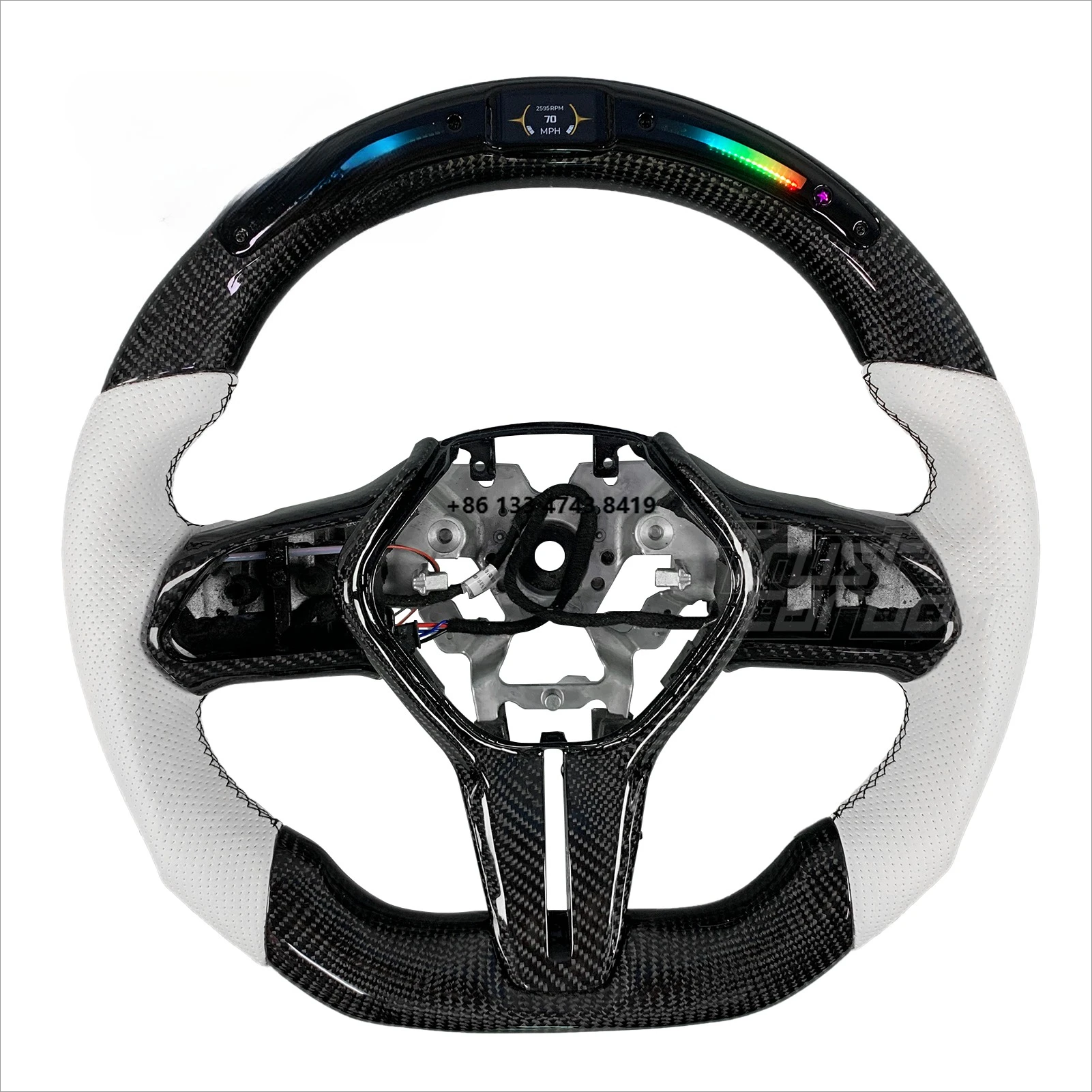 

Sport Design for Q60 2013-2022 Q50 QX50 QX55 Q60S Custom Carbon Fiber LED Steering Wheel with White Perforated Grip