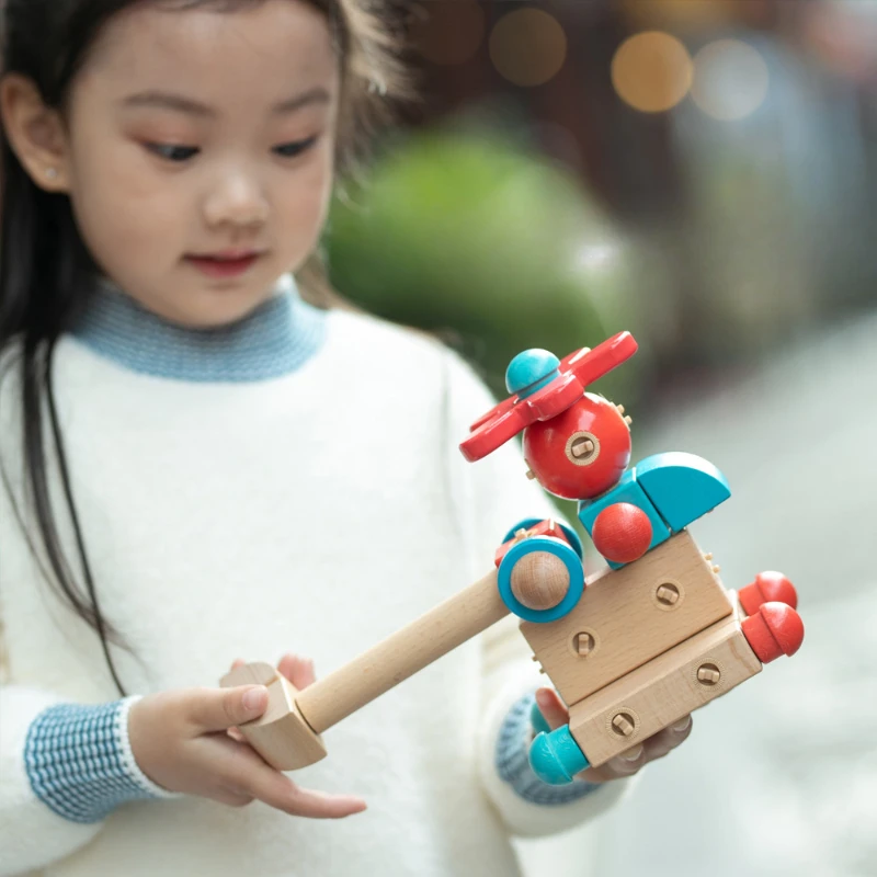 Juguetes para niños pequeños, bloques de rompecabezas, conjunto de bloques de construcción de ensamblaje, juguete único de madera Montessori, Constructor Diorama, accesorios para casa de muñecas