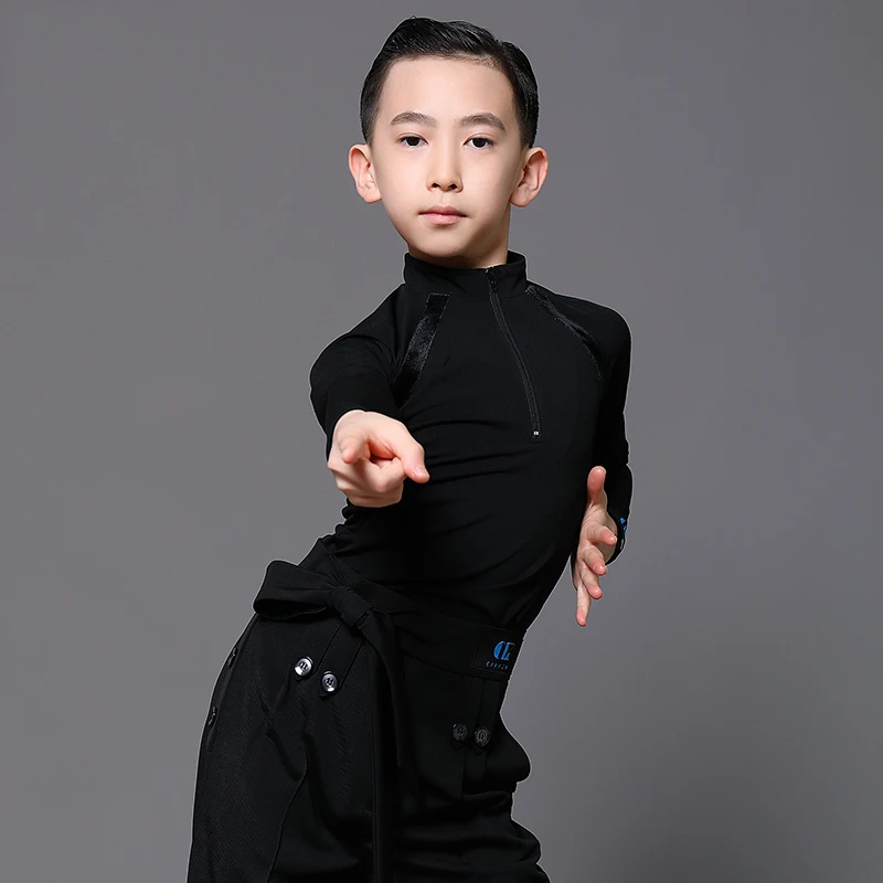 hauts-de-danse-latine-en-velours-noir-chemises-a-manches-longues-vetements-d'entrainement-pour-salle-de-bal-chacha-samba-tango-vetements-de-performance-latine-dn7113