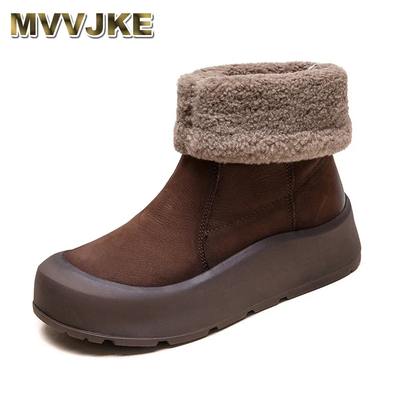 Cowhide Snow Boots Women Winter 2024 Genuine Leather Two Wear Turned-over Edge Ankle Boots Ladies Non-slip Cotton Boots