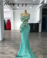 Mint Green Beaded Evening Dresses Mermaid Strapless Fashion Prom Party Dresses With Crystals Vestidos De Gala Celebrity Dresses