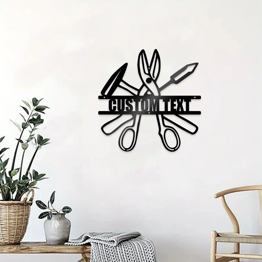 

1pc Hammer scissors creative Customized Name Metal Wall Signs Iron Wall Plaque For Wall Decor