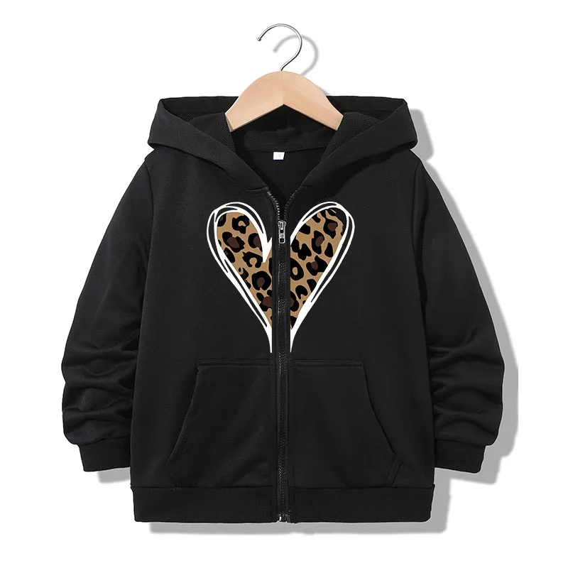 Kapuzenpullover mit Reißverschluss, lustig, lässig, Leopardenmuster, Herz-Buchstaben-Hoodies, Jacken, Jungen, Mädchen, Y2k, Sweatshirt mit Reißverschluss, Frühlings- und Herbst-Hoodies