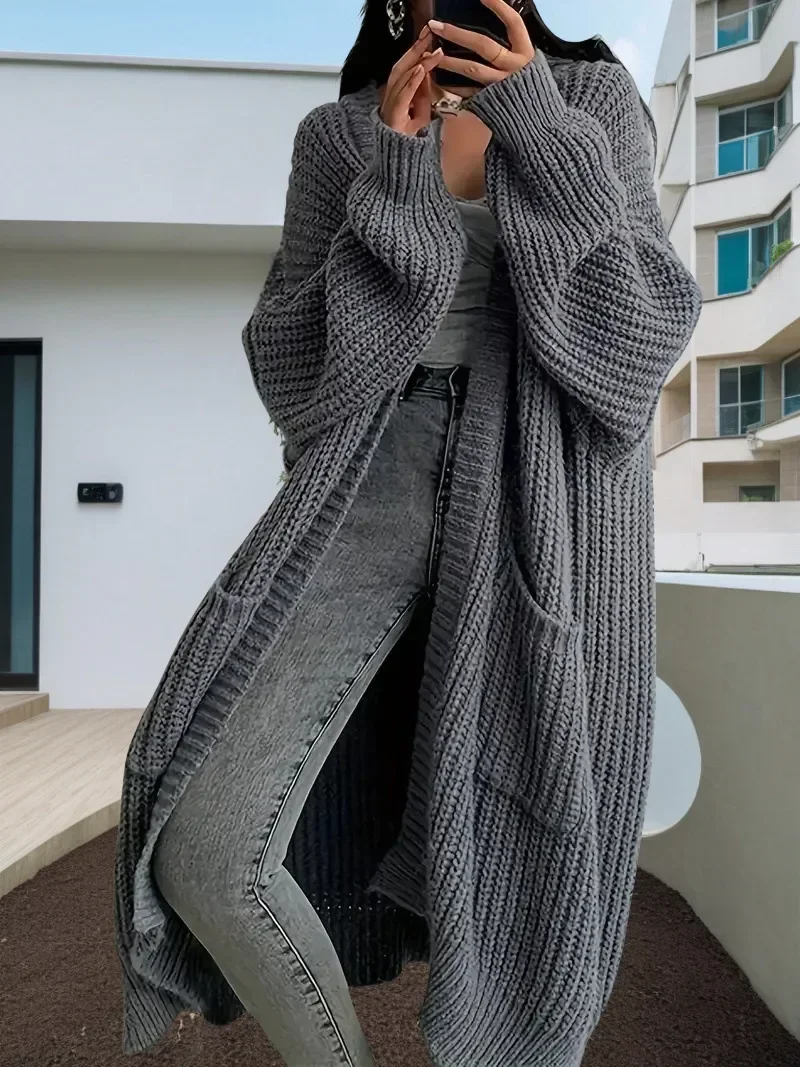

Spring Oversize Knitting Women Long Sweaters V-neck Loose Cardigan Thick Warm Coats Female New Trendy Casual Ladies Clothes