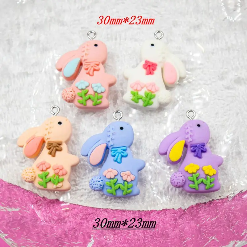 10Pcs Kawaii Animal Rabbit Resin Can Be Used As Earring Pendants,DIY Keychain Bracelets,Fashion Dangle,And Jewelry Accessories