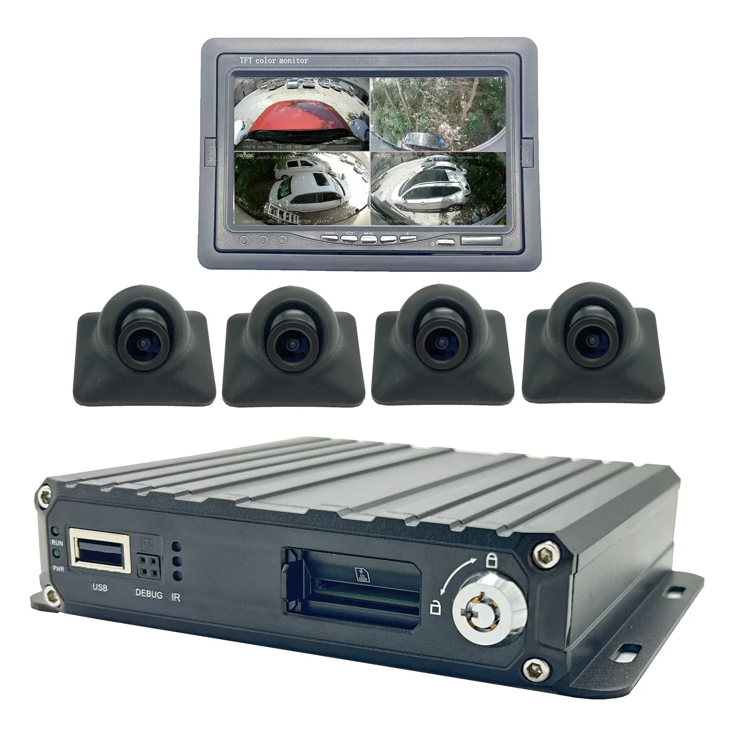 Private Car Sedan RV 1080P Video Monitoring System 4 High-Definition 1080P Cameras With 7-Inch TN Screen Dash Cams