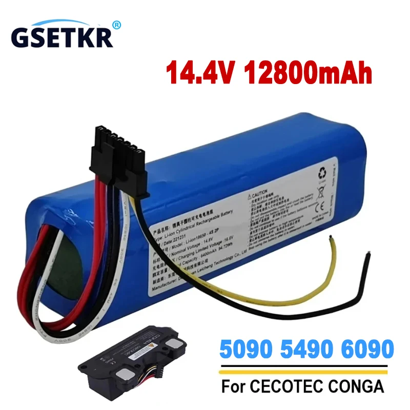 

New 2024 14.8V 12800mAh INR18650 MH1-4S2P-300S Robot Battery for Cecotec Conga 5090 5490 6090 Robotic Vacuum Cleaner