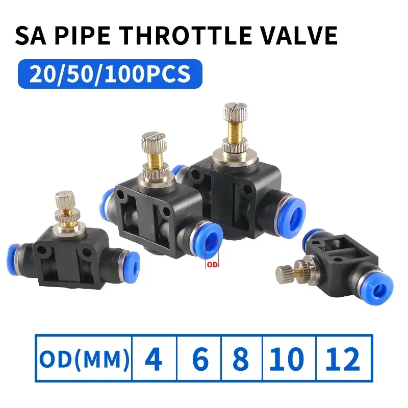 

Air Flow Speed Control Valve Tube Water Hose Pneumatic Push In Fittings Throttle Valve SA 4-12mm