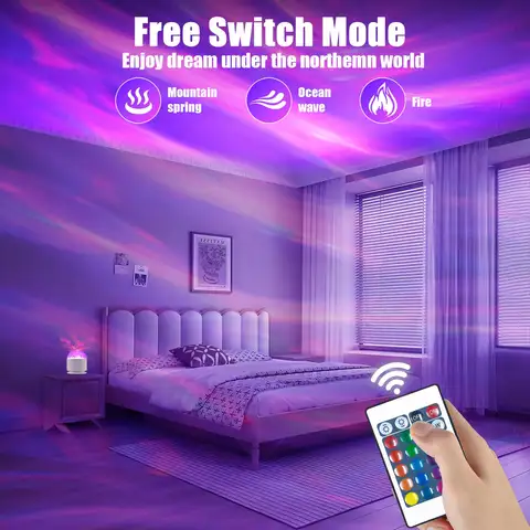Starry Sky Galaxy Northern Aurora/Water Ripple LED Night Light 16 Color 360°Rotating RGB USB Lamp Remote Projector Ambient Light