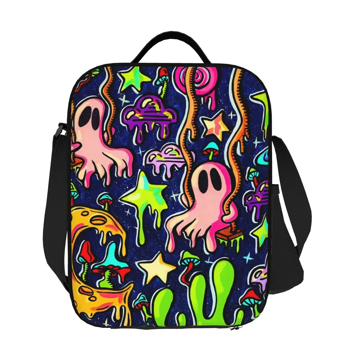 

Custom Trippy Skull Magic Mushroom Lunch Bag Men Women Cooler Thermal Insulated Lunch Box for Kids School Children