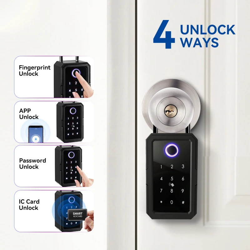 Smart Key Lock Box With Remote Access Metal Waterproof Lockbox For Keys Hider Fingerprint Digital Code App Safe Security Boxes