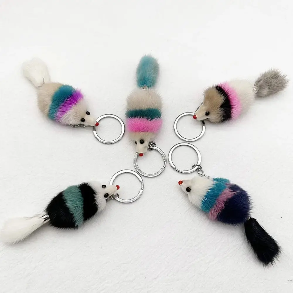 3PCS Mink Fur Mink Fur Keychain Mini Size Plush Plush Hamster Pendant Animal Shape Soft Touch Cartoon Animal Key Ring