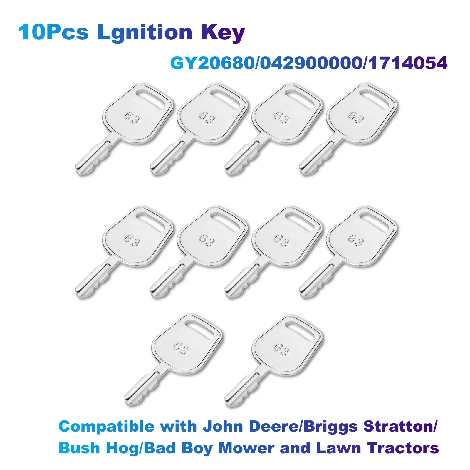 10Pcs Lgnition Key GY20680/042900000/1714054 Compatible with John Deere/Briggs Stratton/Bush Hog/Bad Boy Mower and Lawn Tractors