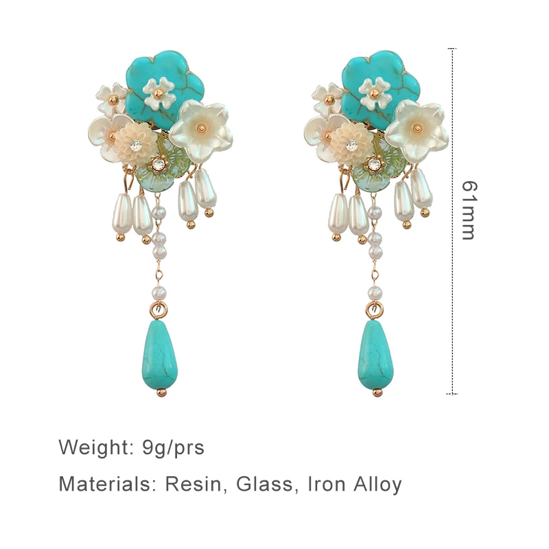 Cute Flower Earrings For Women Cream Imitation Pearls Turquoise Color Resin Cluster Beads Romantic Fashion Jewelry Party 2023398