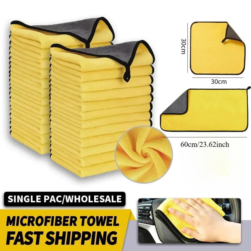 1/2/6 pièces – Serviettes de nettoyage épaisses en microfibre pour moto et voiture, chiffons doux de séchage rapide, serviettes de lavage de voiture double couche, chiffons de nettoyage détaillés