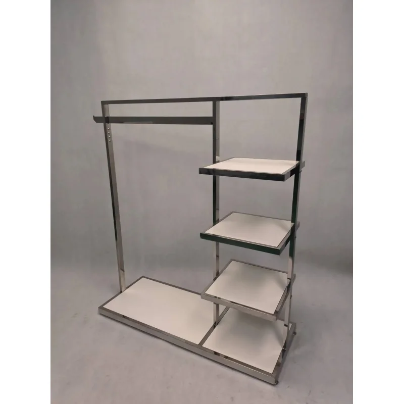 custom.Stainless Steel Clothing Display Stand Clothing Shelves Floor Garment Rack Clothing Hangers