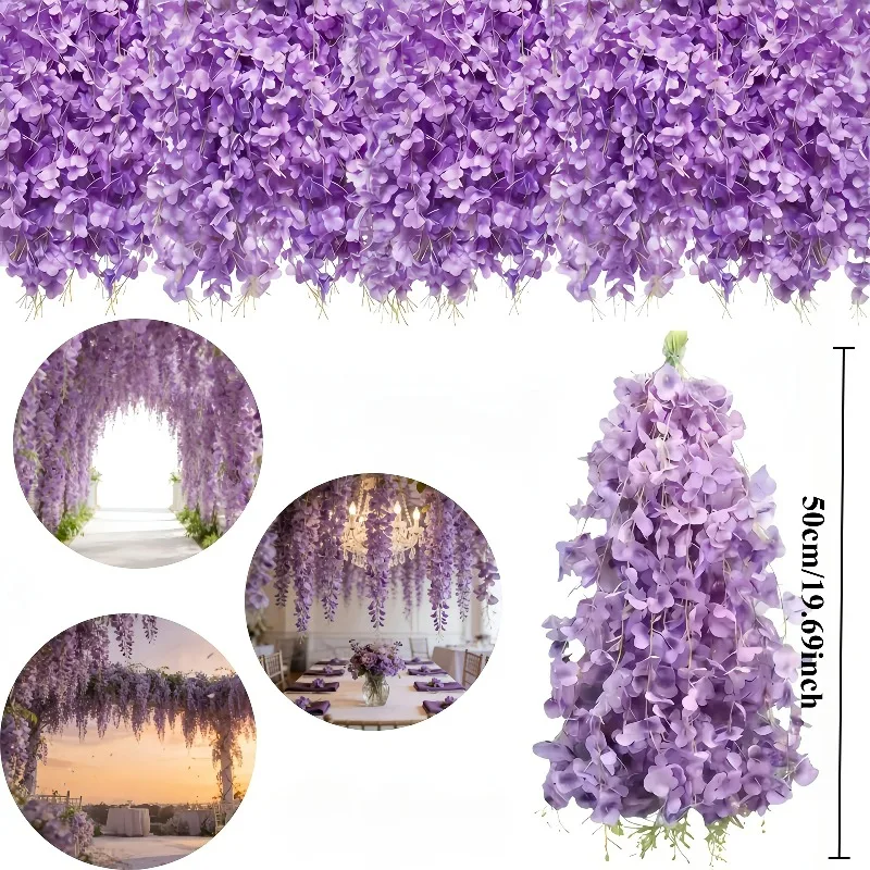 30 Stück Künstliche Elegante Simulierte Glyzinien-Ranken Lila Hängende Blumen für Hochzeiten, Partys, Bögen, Decken, Tische und Wände – Detail 3