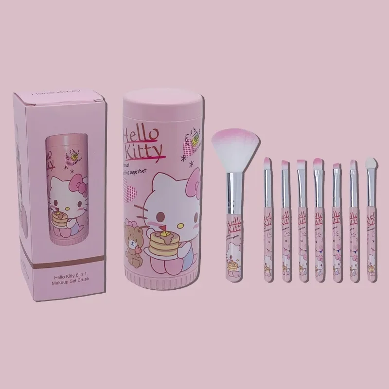 

New 8-piece Set Hello Kitty Anime Sanrio Ins Fashion Makeup Brush Kawaii Cute Cartoon Girly Heart Portable Brush Gifts for Girls