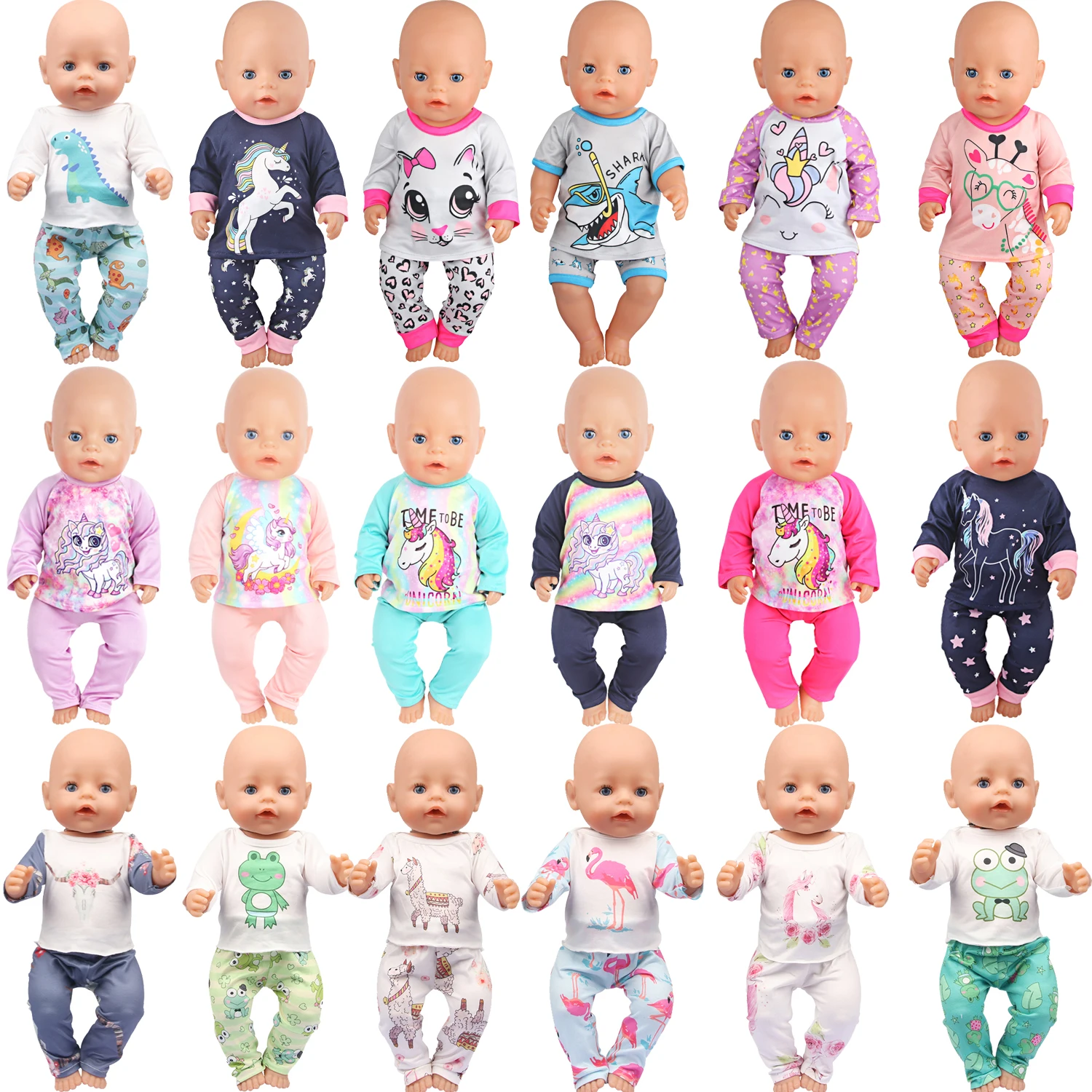 Doll Clothes Cute Unicorn Doll Pajamas For American 18 inch Girl Doll Animal Clothes Suit For 43 cm Baby New Born,Russia Doll