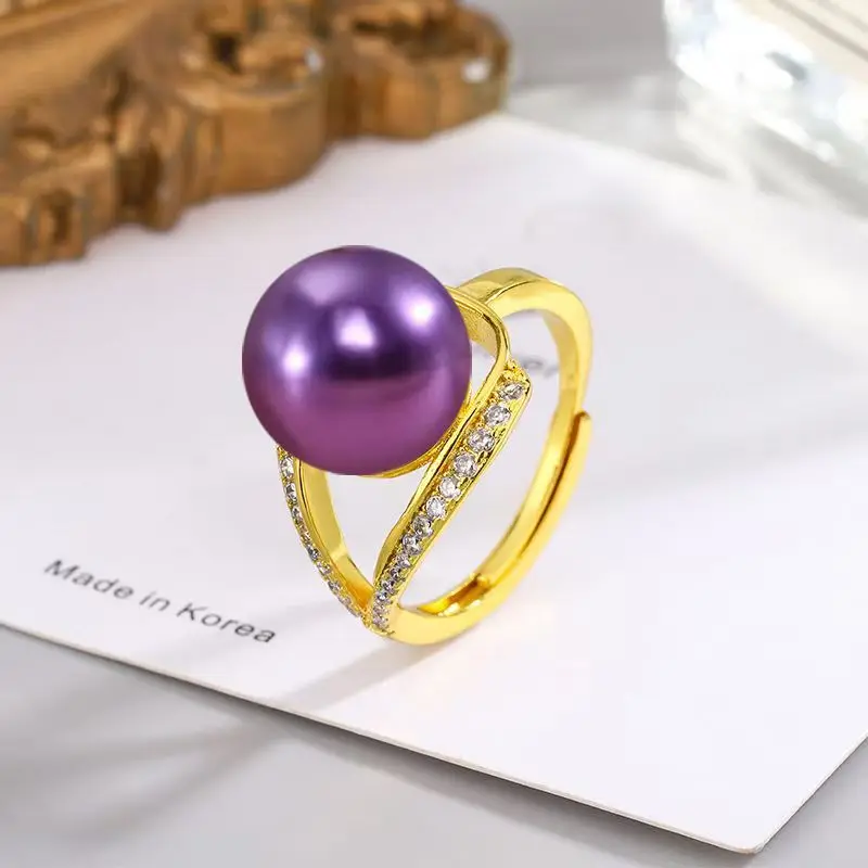 

Charming 11mm Natural South Sea White Gold Black Pink Perfect Round Pearl Ring Adjustable Size Jewelry 6399AAA
