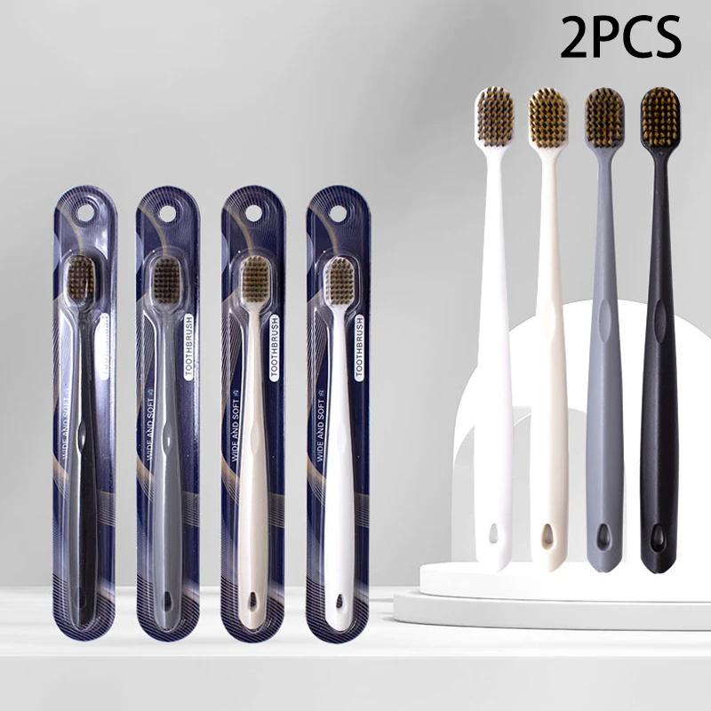 

2Pcs Wide-Head Toothbrush Soft Eco Friendly Portable Fiber Brush Couple Toothbrush Oral Hygiene Care