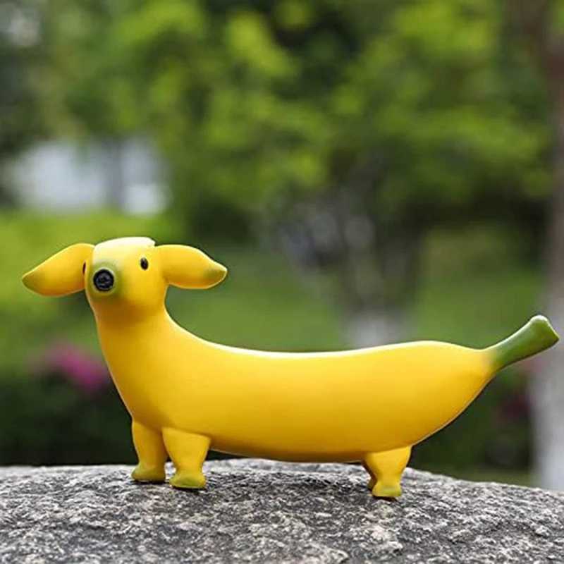 Cute Banana Dog Garden Statues Figurines Ornaments Yellow Garden Statues Figurines Ornaments Resin Gnomes Funny For Home