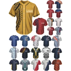 Men's Polynesian Tattoo Prints Football Team Shirt, Baseball Jersey, American Short Sleeve, Adult Breathable Button, LOGO/NAME