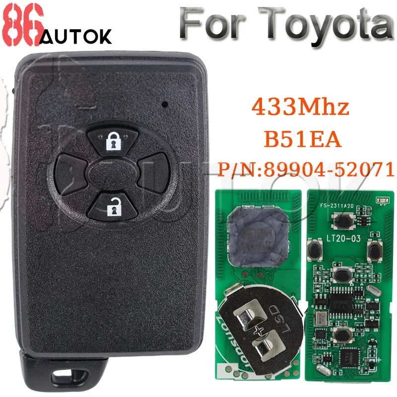 

B51EA Car Smart Remote Car Key Keyless Start 433Mhz for Toyota Corolla Auris Rav4 Yaris 2006+ PCB P1 D4 4D 89904-52071 2Buttons