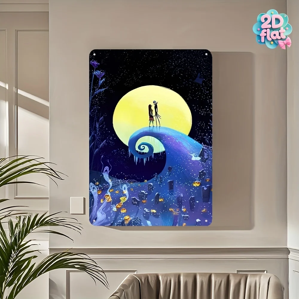 مسطح ثنائي الأبعاد، قطعة واحدة "الكابوس قبل عيد الميلاد" جاك وسالي ديكور حائط حديدي - ديكور رسمي على الطراز القوطي مستوحى من تيم بيرتون