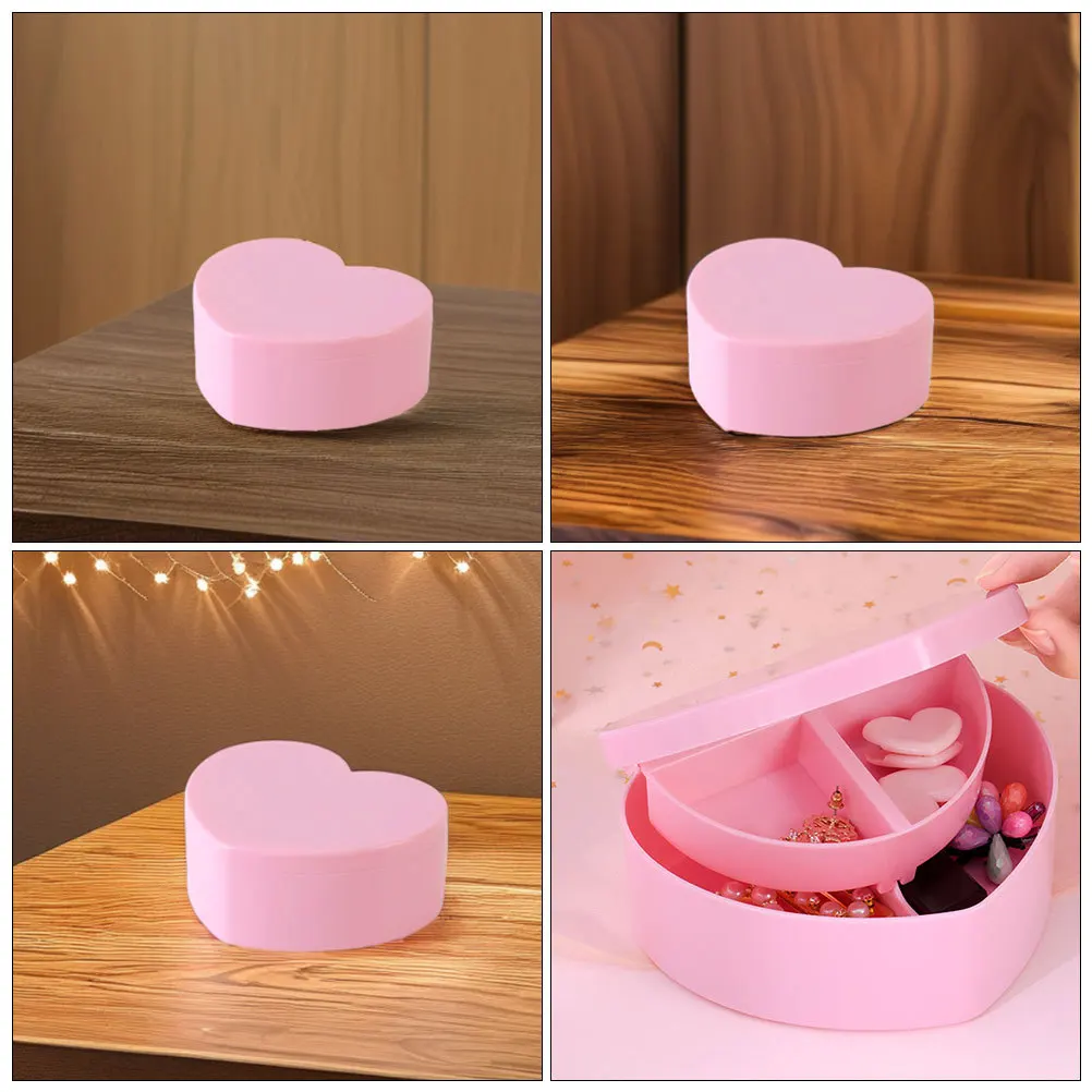 2Pcs Heart Shaped Jewelry Box for Double Layer Organizer Portable for Necklaces Rings Earrings with Makeup Mirror