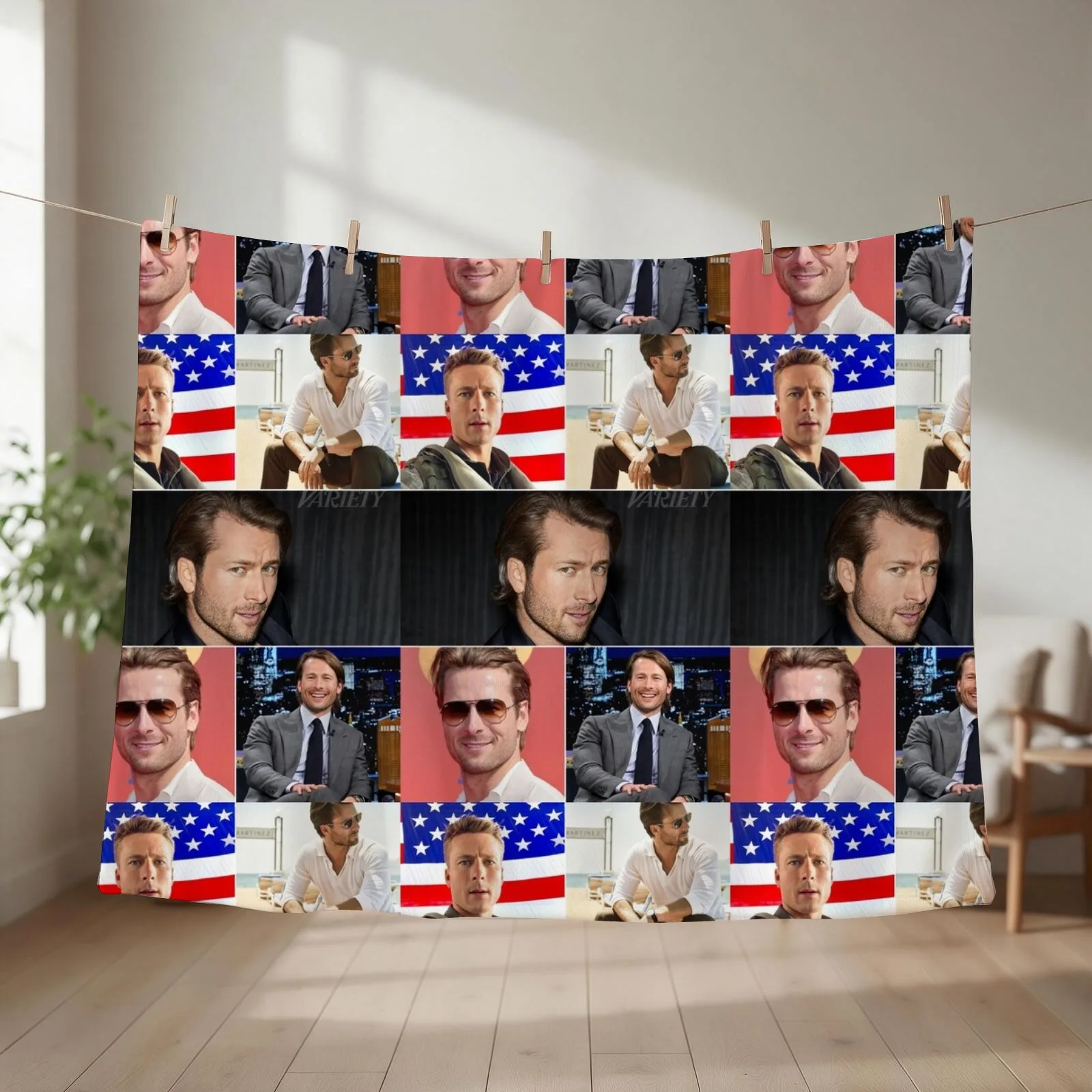 Glen Powell American actor Cool Photos Compilation Collage - 1 Throw Blanket couch cozy soft plush fuzzy picnic outdoor blanket