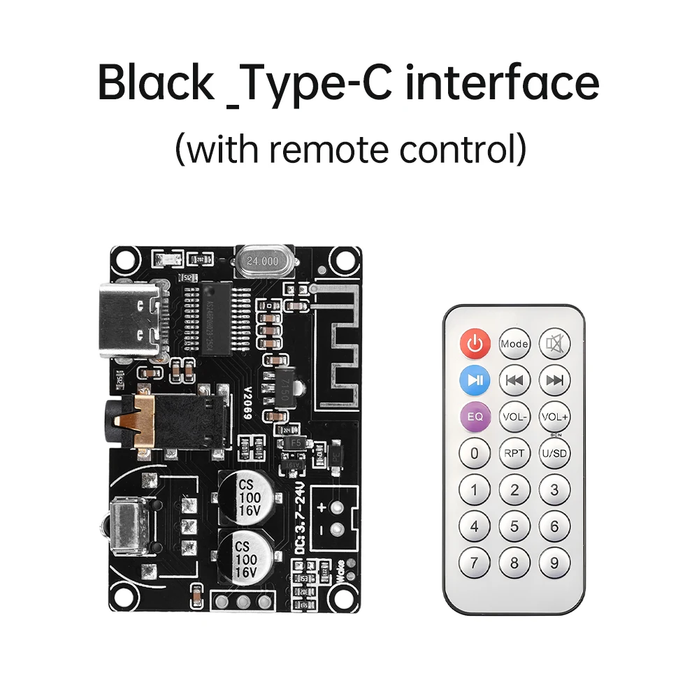 Type C / Micro USB DC3.7-24V BT 5.0 2CH Stereo Audio Decoding Board with Remote Control