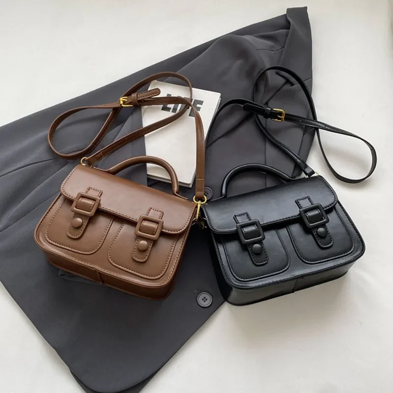 korean Style Crossbody Bags Women Vintage Coffee Brown Black Handbag Phone Bag Female High Quality Pu Leather Messenger Bag Sac