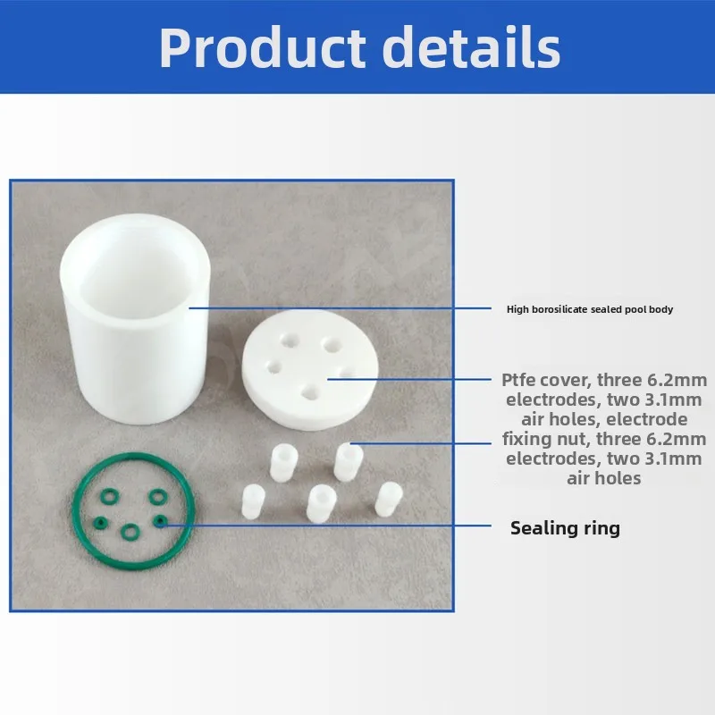 5‑Port Sealed PTFE Electrochemical Cell, Corrosion‑Resistant 3‑Electrode Test Vessel