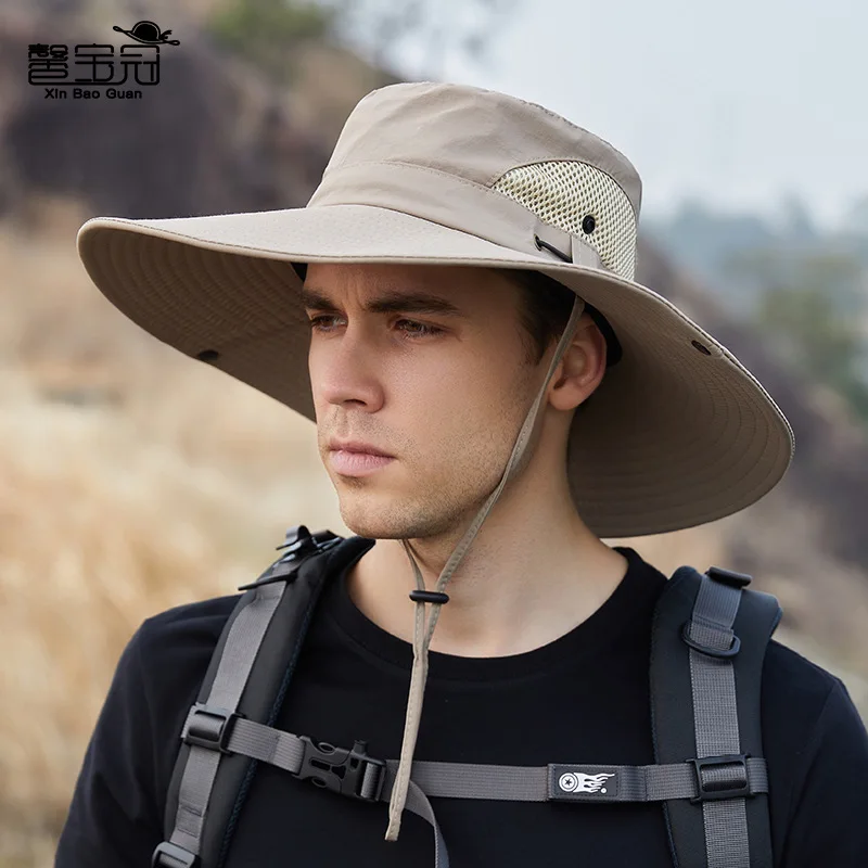 Summer Wide Brim Bucket Hats Fashion Outdoor Drawstring Mountaineering Sun Hat Fishing Panama Cycling Visors Breathable Mesh