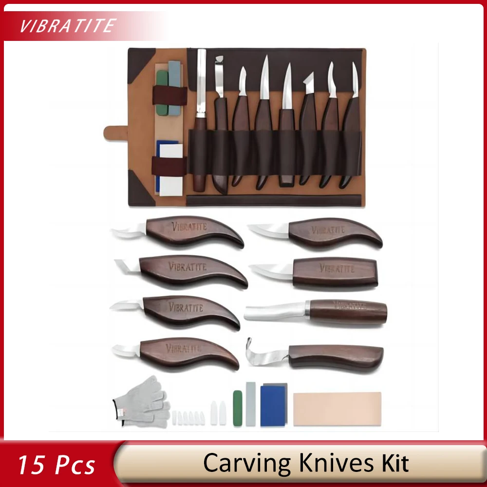 15PCS Set per intaglio del legno Strumenti per intaglio del legno Set di coltelli per intaglio a mano Kit per intaglio cucchiaio per file per principianti Whittling Lavorazione del legno fai da te