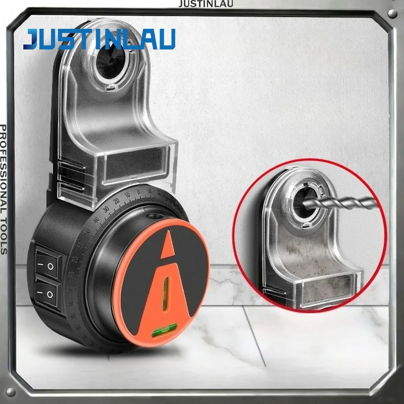 JUSTINLAU 1PC 2in1 Drilling Dust Collector Laser Level 360 ° Rotating Drilling Dust Collector Self Installing Vacuum Suction Cup