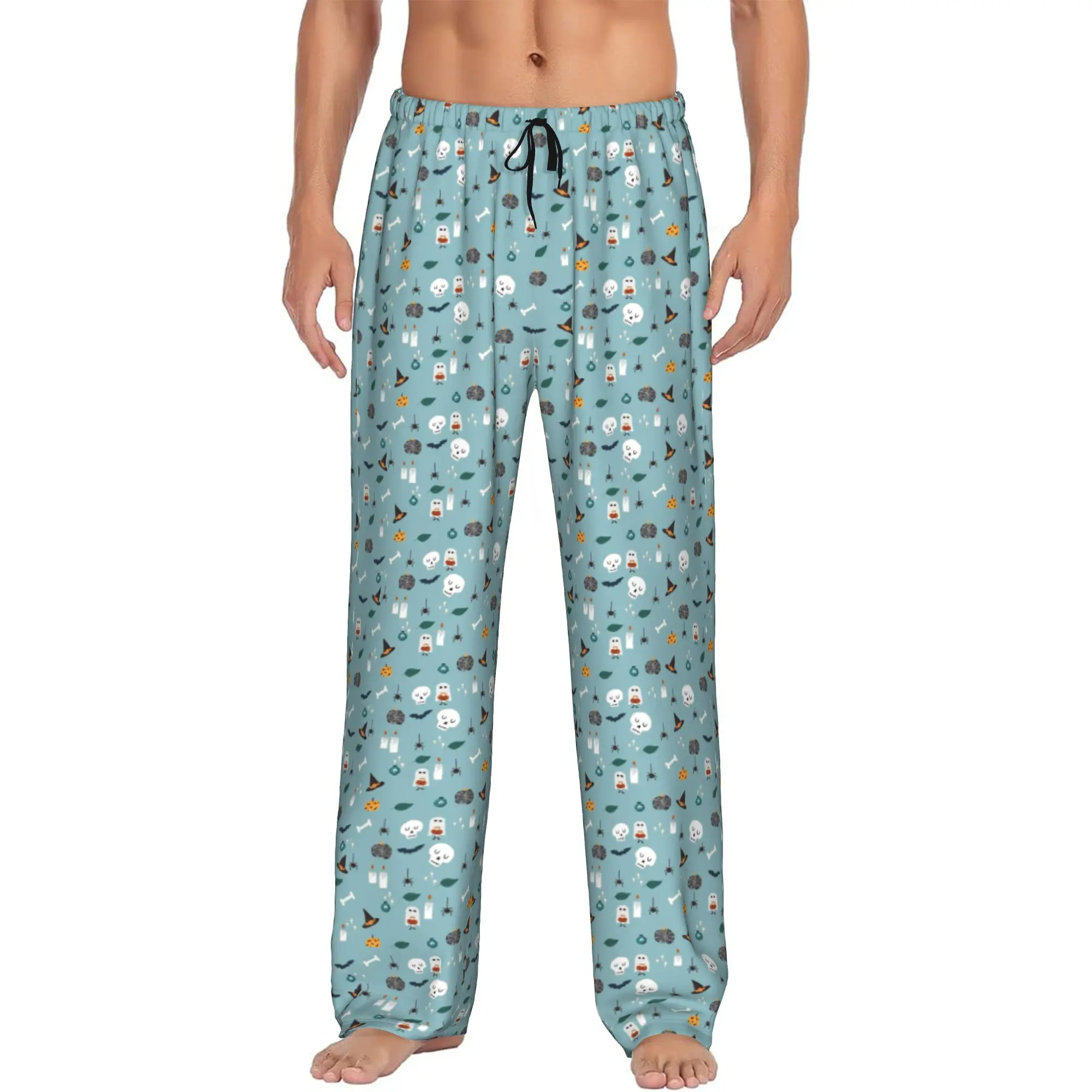 Custom Printed Halloween Pumpkin Witch Skull Pattern Pajama Pants Men's  Sleep Sleepwear Bottoms with Pockets